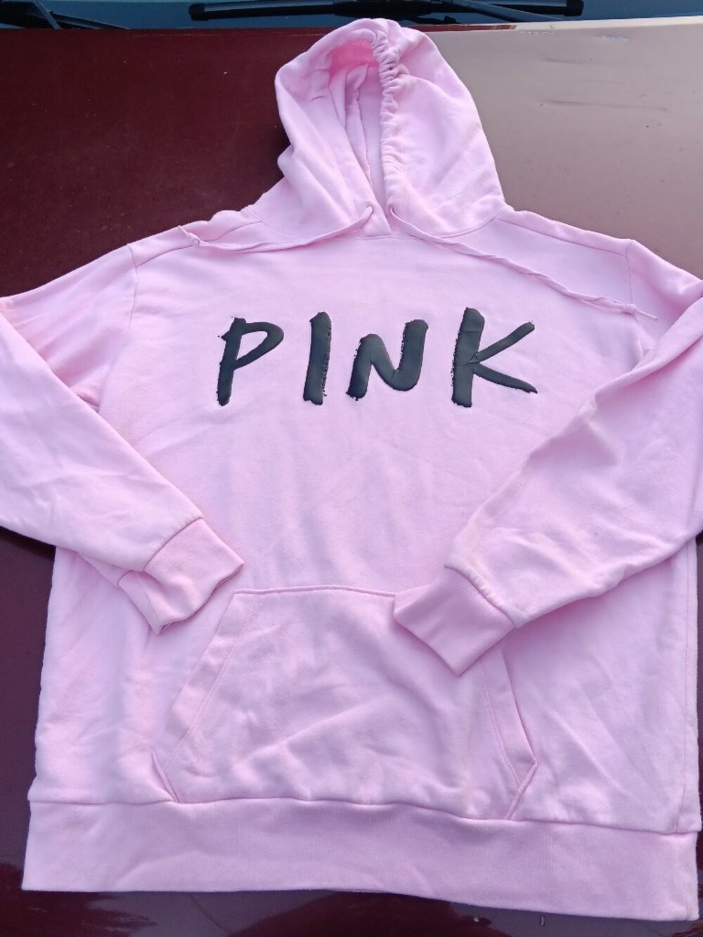 PINK Victoria Secret Size Small Pullover Hoodie Sweatshirt Spell Out Pink Used